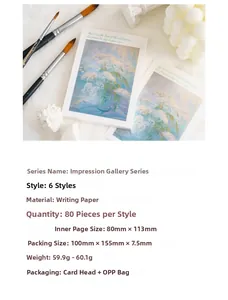 Artistic oil painting notepad details with writing paper and dimensions 80x113mm