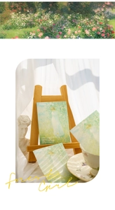 Detailed shot of vintage oil painting notepad on a wooden easel with French artistic flair