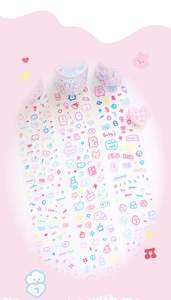 Close-up of cute cartoon sticker set with bears and hearts for diary decoration