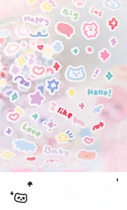 Macro view of cute cartoon stickers with hearts and stars in soft macaron colors