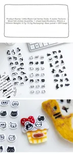 Detailed view of black cat 3D wool felt stickers for journaling and DIY crafts decor