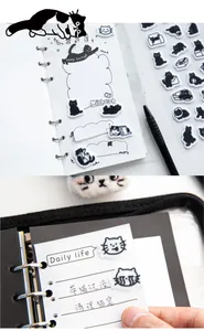 Macro detail of black and white cat felt stickers used for daily planner decoration