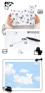 Detail of 3D felt cat stickers used for decorating gift boxes and personalized letters