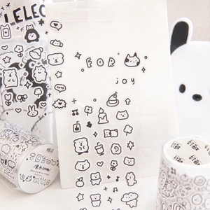Candy Poetry black and white cartoon animal paper tape set for DIY journal scrapbooking