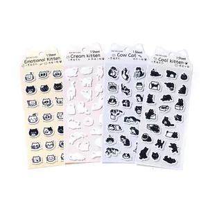 Cute black cat themed 3D felt stickers for planners with four adorable kitten characters