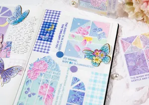 Detailed view of floral and butterfly PVC stickers in a creative journal arrangement