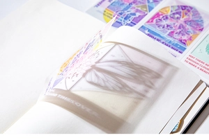 Detailed macro view of translucent butterfly floral stickers for DIY journals