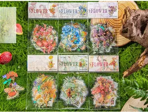 Detailed set of floral fairy PET stickers with gold foil accents for journaling
