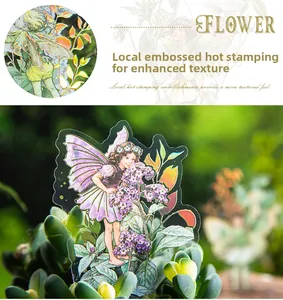 Macro shot of gold foil flower fairy PET stickers with premium 3D bronzing details