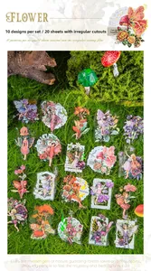 Detailed PET stickers featuring 20 floral fairy motifs for creative scrapbooking