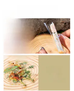 Detail of PET stickers featuring flower fairies with metallic gold foil stamping for DIY