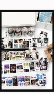 Detailed view of UI-themed washi tape showing social media feed and music player designs
