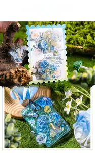 Detail of floral fairy PET stickers with gold stamping applied on a stamp card and phone case
