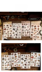 Detail of vintage Time Crush stickers featuring retro cameras and typewriters for journaling