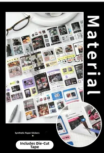 Macro detail of waterproof synthetic paper stickers with social media UI and music player design