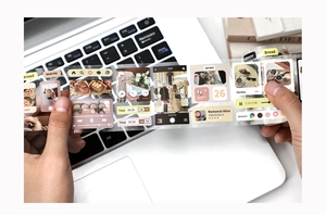 Detail of vintage UI style semi-transparent PET decorative tape for journaling art
