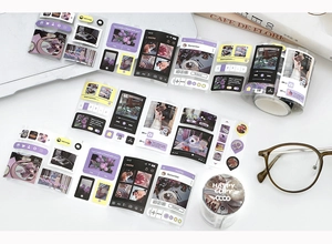 Detail of social media UI style decorative tape featuring music and memo app interface
