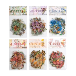 Floral Fairy PET stickers set with gold foil detailing for journaling, 20 pieces per pack