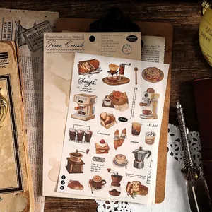 Retro coffee and bakery themed stickers set for journaling featuring warm brown tones
