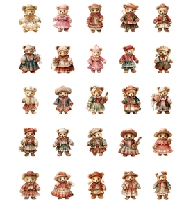 Detalle de 25 pegatinas de ositos de peluche vintage estilo cottagecore para DIY