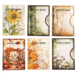 Retro-Sammelalbum-Papier mit herbstlichen Waldmotiven und Natur-Illustrationen