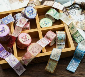 Detailed view of vintage butterfly stamp washi tape with elegant gold foil accents