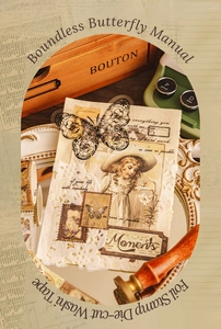 Primer plano de cinta washi de mariposa con lámina dorada y elementos de collage vintage