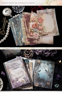Vista detallada del papel de scrapbooking vintage Baroque Garden con motivos florales oscuros