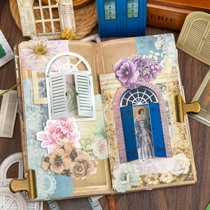 Vintage Four Seasons scrapbooking stickers with 3D hollow window and floral collage patterns