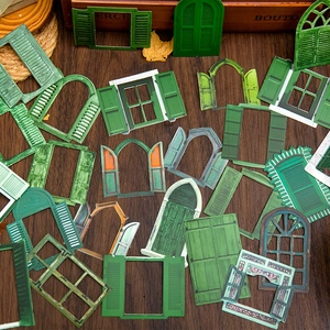 50 pieces of vintage green hollow window paper stickers for scrapbooking and journal decor