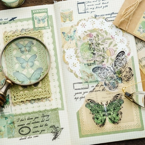 Pegatinas PET de mariposa y flores doradas vintage para scrapbooking y manualidades