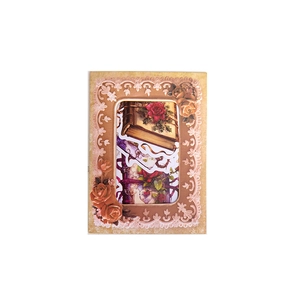 Vintage scrapbooking sticker set with antique book and rose motifs in ornate frames