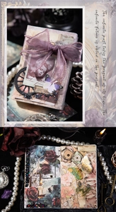 Detalle de papel scrapbooking Baroque Garden con collages florales y lazos de seda