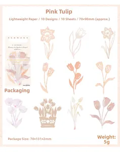 Détail de 10 autocollants tulipes roses pour le scrapbooking DIY et la décoration