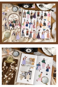 Detail of DAILY ME AND US PET stickers featuring stylish female characters for DIY scrapbooking