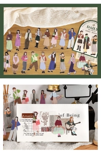 Artistic collage showing female figure PET stickers used in DIY scrapbooking layout