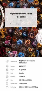 Gros plan de stickers PET gothiques avec fleurs mécaniques et motifs de fenêtres vintage