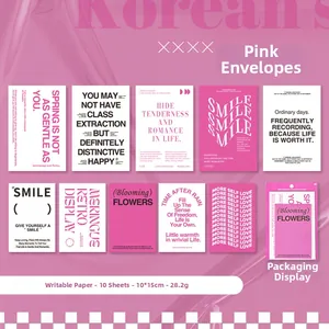 Set of 10 pink aesthetic journaling cards with English quotes and writing surface