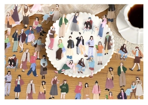 Macro view of aesthetic PET stickers with fashion female figures on a wooden desk