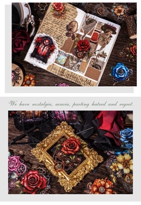 Autocollants PET rétro avec engrenages steampunk, roses rouges et cadres victorien