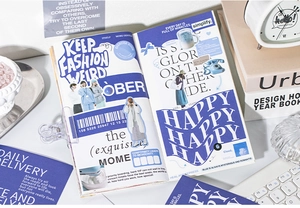 Aesthetic blue stickers with typography and minimalist collages for journaling