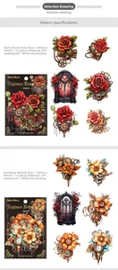 Détails d'autocollants PET steampunk avec fleurs et engrenages pour scrapbooking