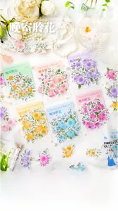 Detail of vintage hand-drawn floral stickers with 20 pieces in elegant scenery