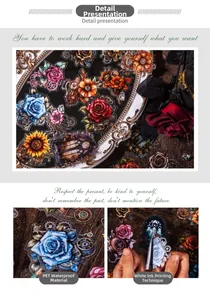 Vue détaillée d'autocollants PET floraux avec engrenages steampunk et impression d'encre blanche