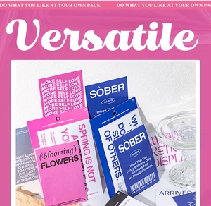 Detail of colorful aesthetic cards with inspirational English typography for journaling