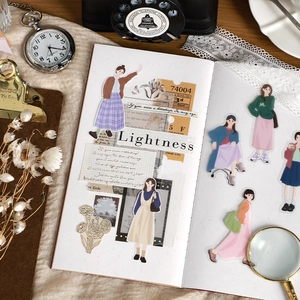 Vintage PET sticker pack featuring fashion female illustrations for DIY journaling