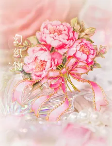 Close-up of PET floral sticker with 3D laser gold details from the Dream Fabric series