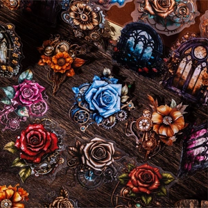 Autocollants Imperméables en PET Steampunk Rétro Fleur Mécanique Rose Engrenage Décalcomanies Gothiques Pour Journal DIY