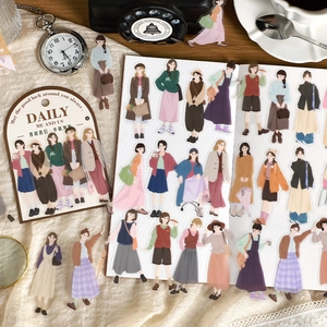 Artistic PET figure stickers for journaling with vintage props and a decorative notebook