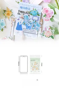 Macro detail of floral and butterfly washi stickers for journaling DIY decoration